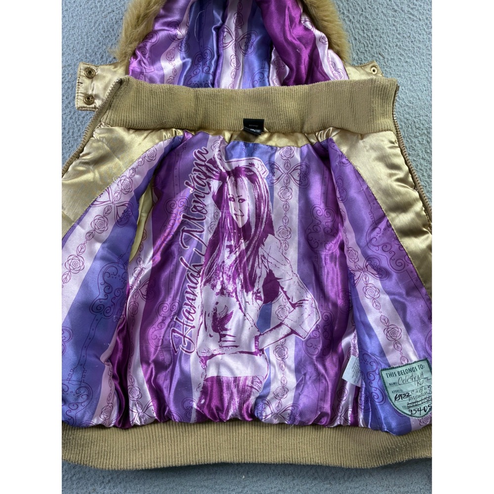 VTG Y2K Hannah Montana Miley Cyrus Disney Gold Fur Hood Bomber Jacket Girls 7/8 - Picture 6 of 15